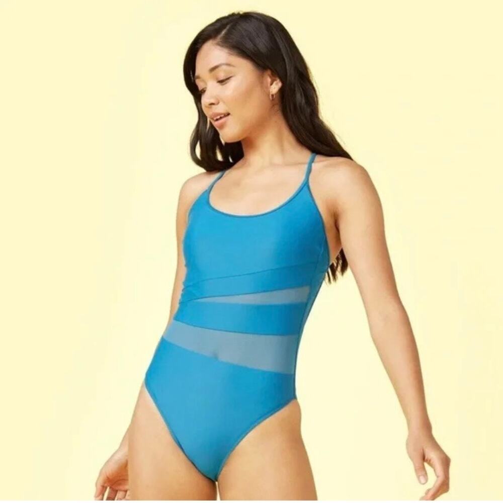 NWT Summersalt Causeway One-Piece Turquoise Mesh Panel Swimsuit